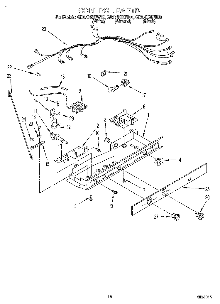 CONTROL Diagram and Parts List for GD27DQXFW00  Whirlpool Refrigerator
