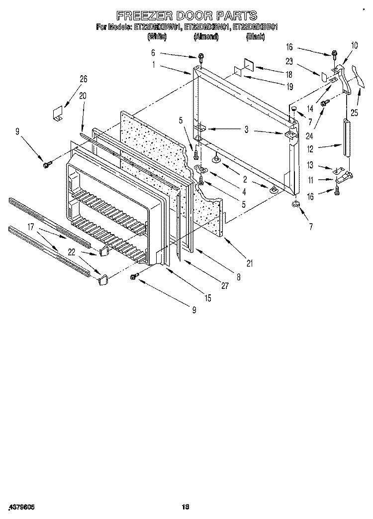 FREEZER DOOR Diagram and Parts List for ET22DMXBB01  Whirlpool Refrigerator