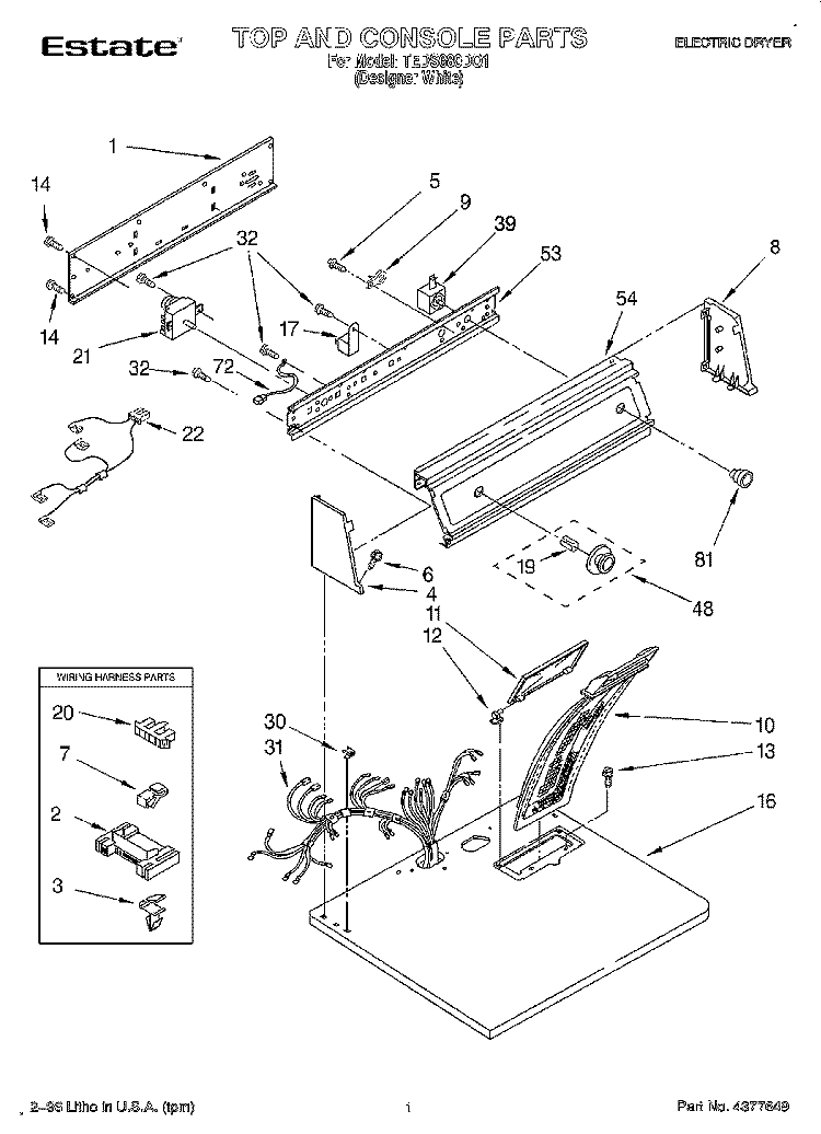 SECTION Diagram and Parts List for TEDS680DQ1  Estate Dryer