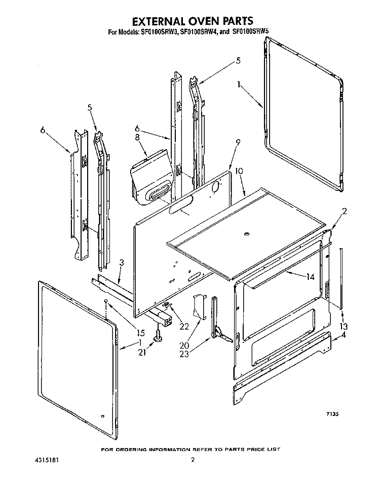 EXTERNAL OVEN Diagram and Parts List for SF0100SRW4  Whirlpool Range