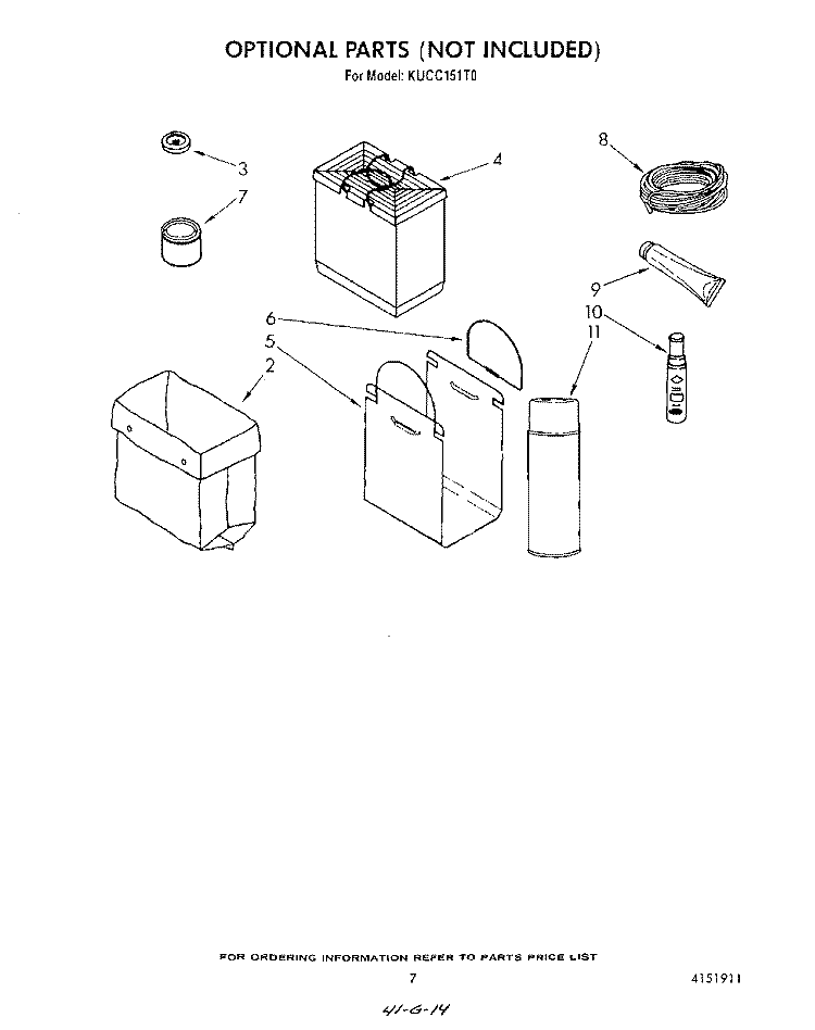 LIT/OPTIONAL Diagram and Parts List for KUCC151T0  KitchenAid Trash Compactor