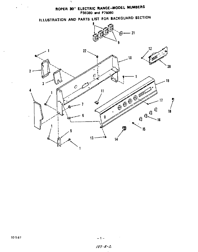 BACKGUARD Diagram and Parts List for F5608W0  Roper Range