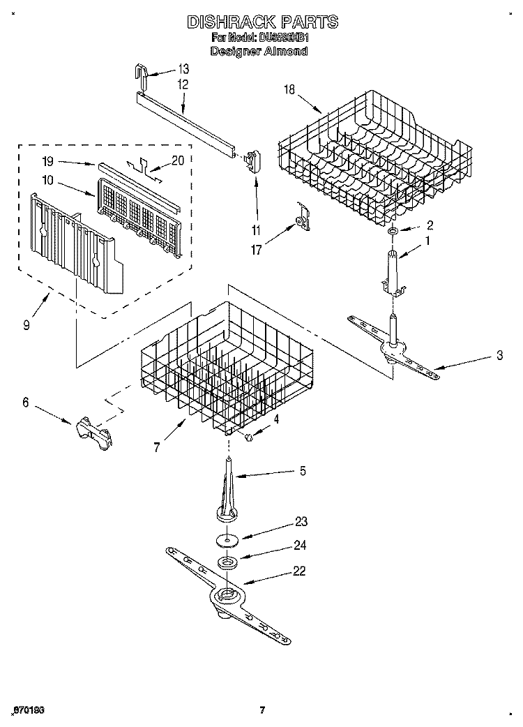 DISHRACK Diagram and Parts List for DU8560XB1  Whirlpool Dishwasher