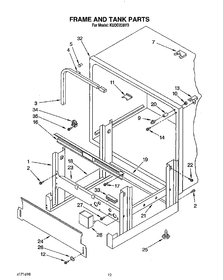 FRAME AND TANK Diagram and Parts List for KUDD230Y0  KitchenAid Dishwasher