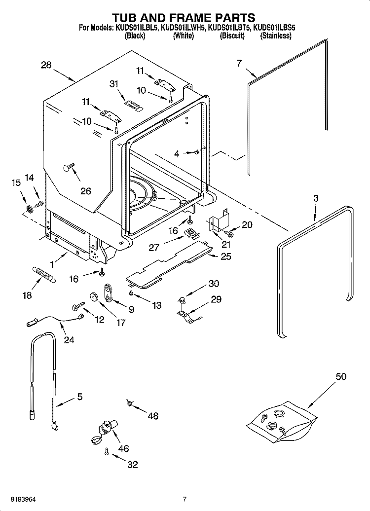 TUB AND FRAME PARTS Diagram and Parts List for KUDS01ILBT5  KitchenAid Dishwasher