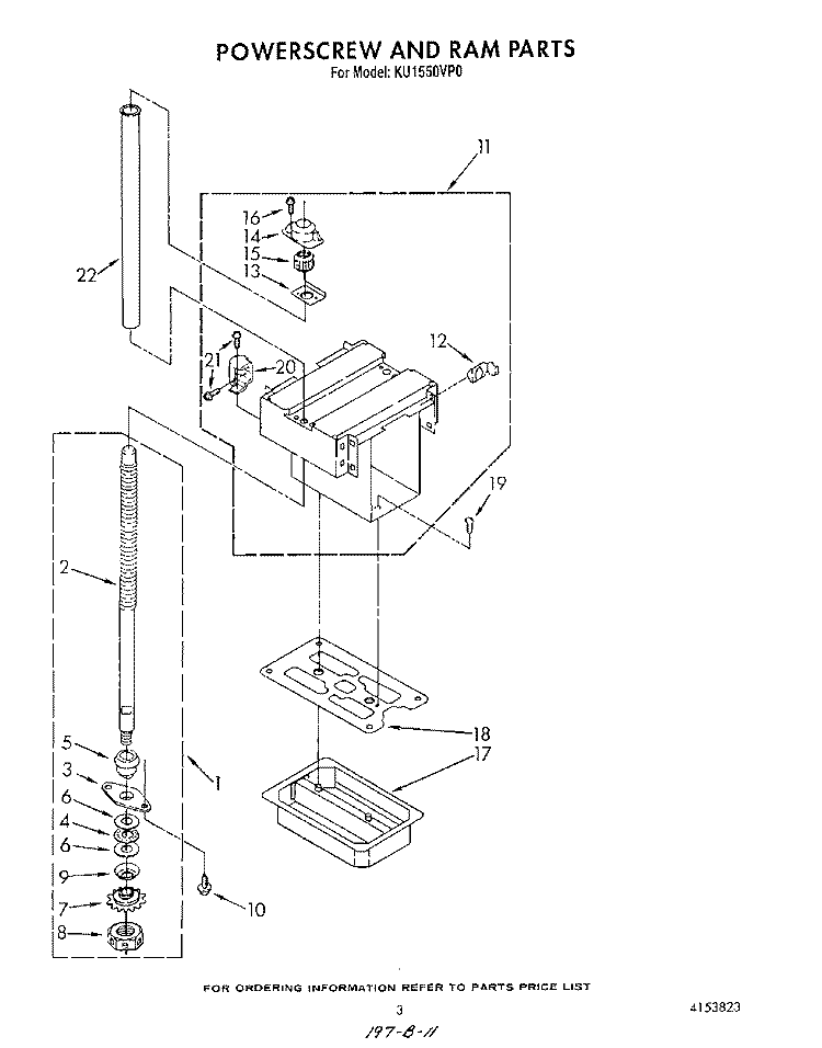 POWERSCREW AND RAM Diagram and Parts List for KU1550VP0  Roper Trash Compactor