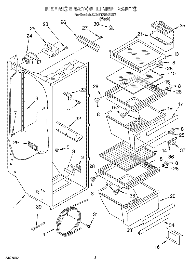 REFRIGERATOR LINER Diagram and Parts List for 3XART731GB02  Whirlpool Refrigerator
