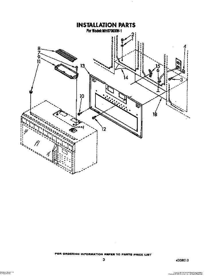INSTALLATION Diagram and Parts List for MH6700XW1  Whirlpool Microwave