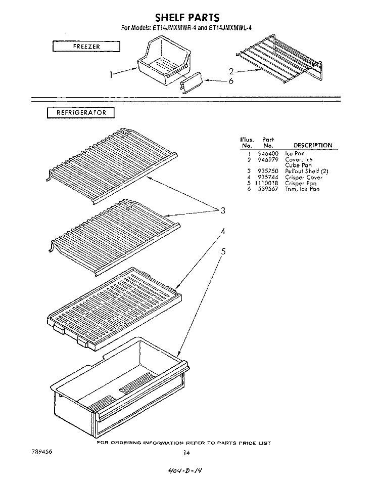 SHELF Diagram and Parts List for ET14JMXMWR4  Whirlpool Refrigerator
