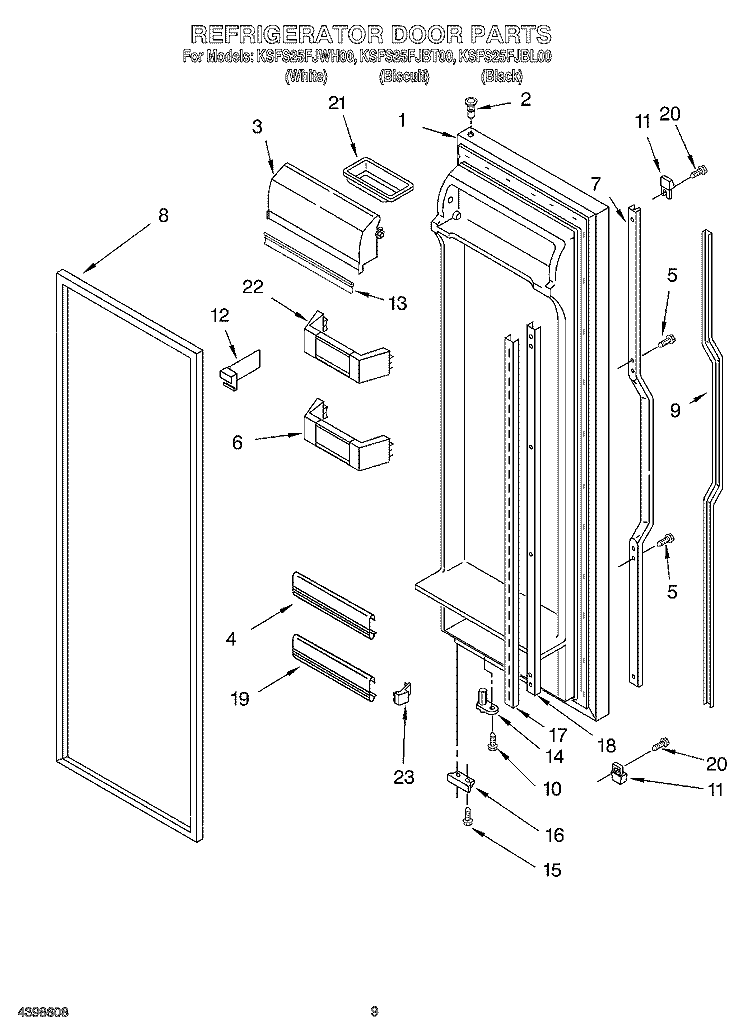 REFRIGERATOR DOOR Diagram and Parts List for KSFS25FJBL00  KitchenAid Refrigerator