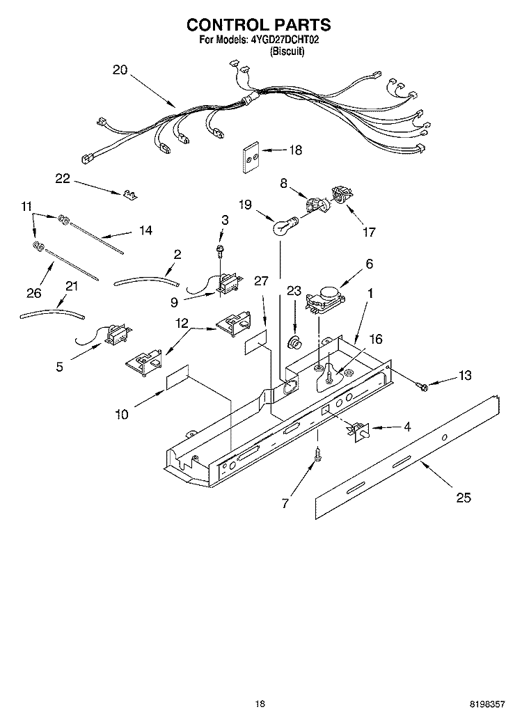CONTROL Diagram and Parts List for 4YGD27DCHT02  Whirlpool Refrigerator