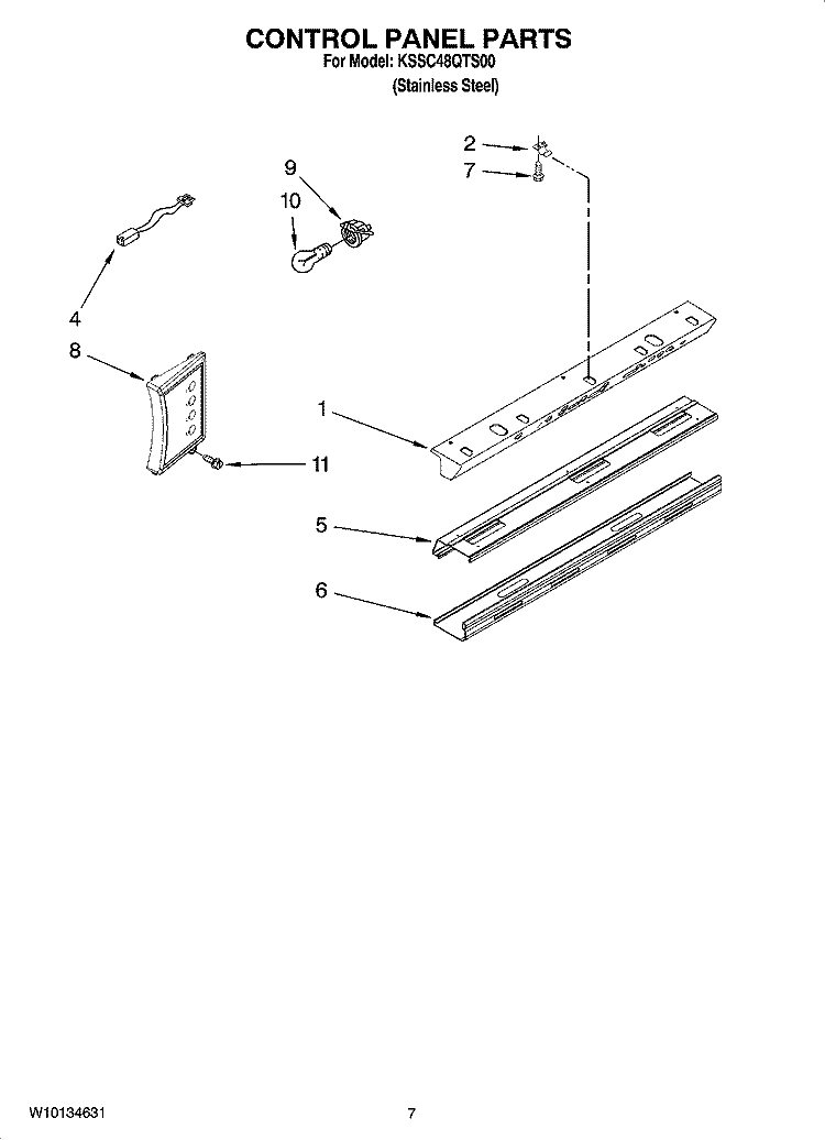 CONTROL PANEL PARTS Diagram and Parts List for KSSC48QTS00  KitchenAid Refrigerator