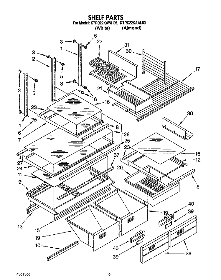 SHELF, LIT/OPTIONAL Diagram and Parts List for KTRC22KAAL00  Whirlpool Refrigerator