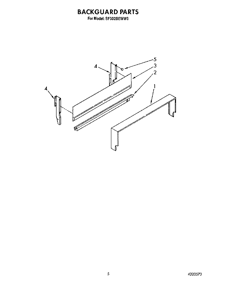 BACKGUARD Diagram and Parts List for SF302BEWW0  Whirlpool Range