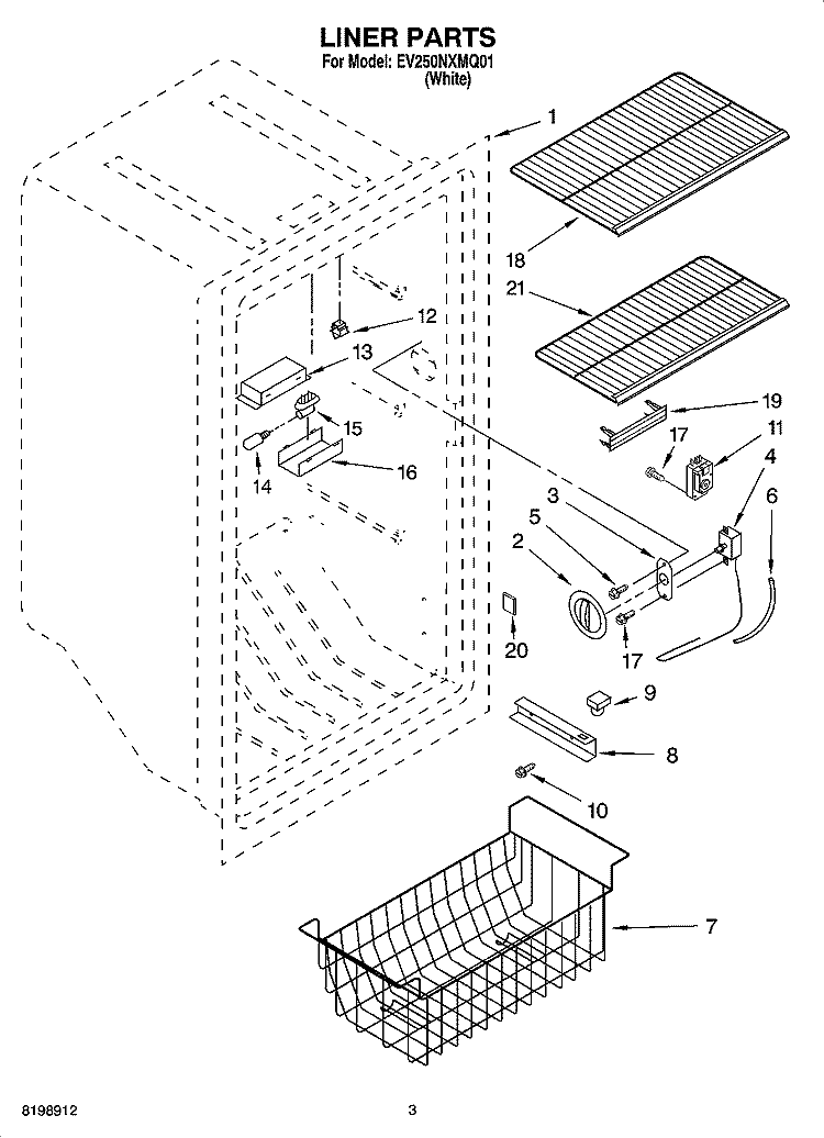 LINER PARTS Diagram and Parts List for EV250NXMQ01  Whirlpool Freezer