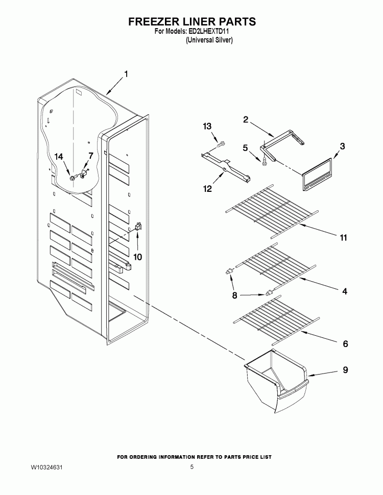 FREEZER LINER PARTS Diagram and Parts List for ED2LHEXTD11  Whirlpool Refrigerator