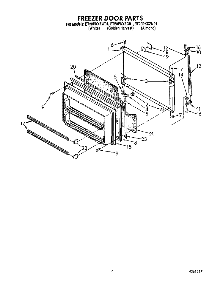 FREEZER DOOR Diagram and Parts List for ET20PKXZN01  Whirlpool Refrigerator