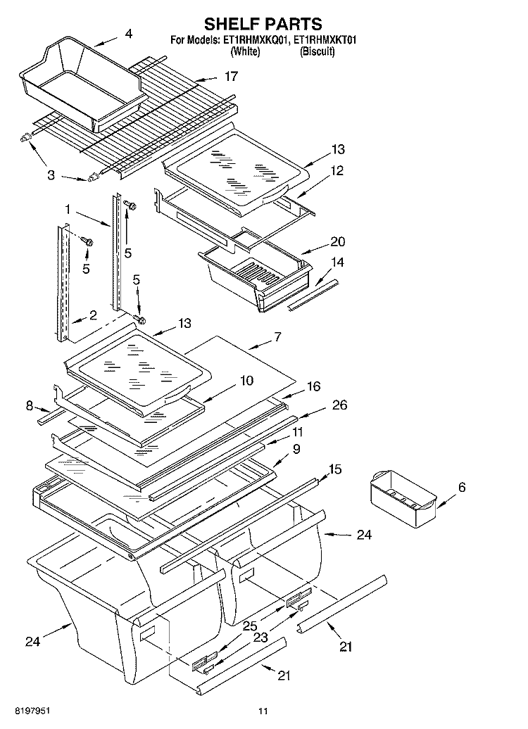 SHELF, OPTIONAL Diagram and Parts List for ET1RHMXKT01  Whirlpool Refrigerator