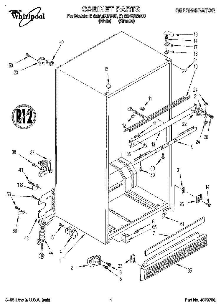 CABINET Diagram and Parts List for ET22PMXBW00  Whirlpool Refrigerator