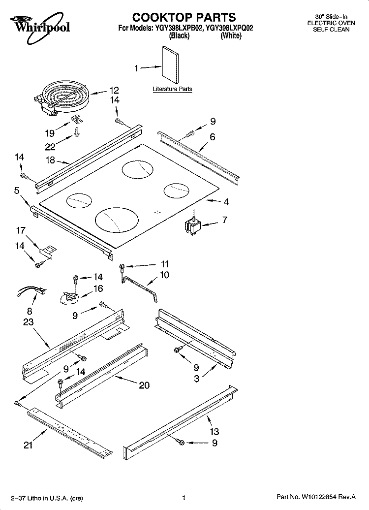 COOKTOP PARTS Diagram and Parts List for YGY398LXPB02  Whirlpool Range
