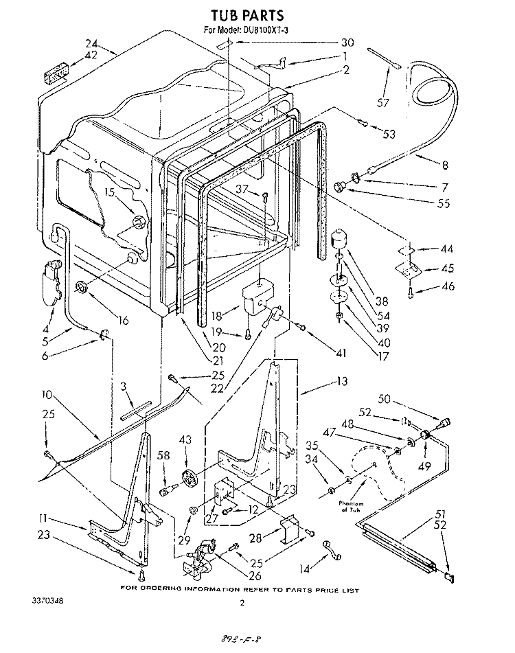 TUB , LITERATURE AND OPTIONAL Diagram and Parts List for DU8100XT3  Whirlpool Dishwasher