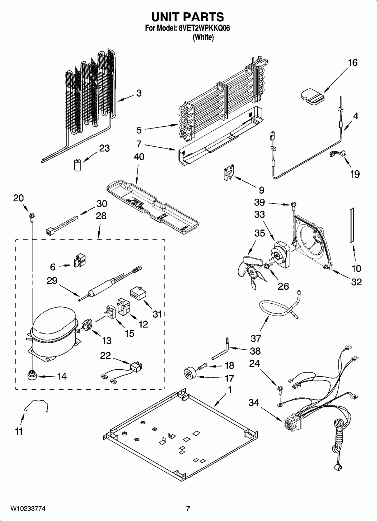 UNIT PARTS Diagram and Parts List for 8VET2WPKKQ06  Whirlpool Refrigerator