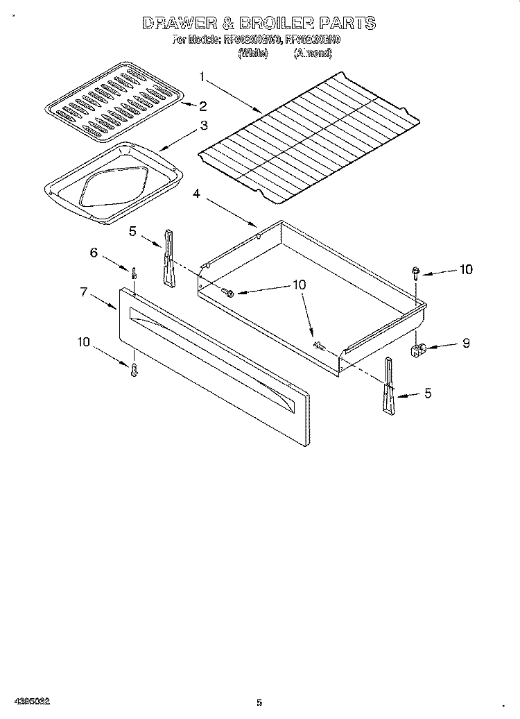 DRAWER AND BROILER Diagram and Parts List for RF3020XGN0  Whirlpool Range