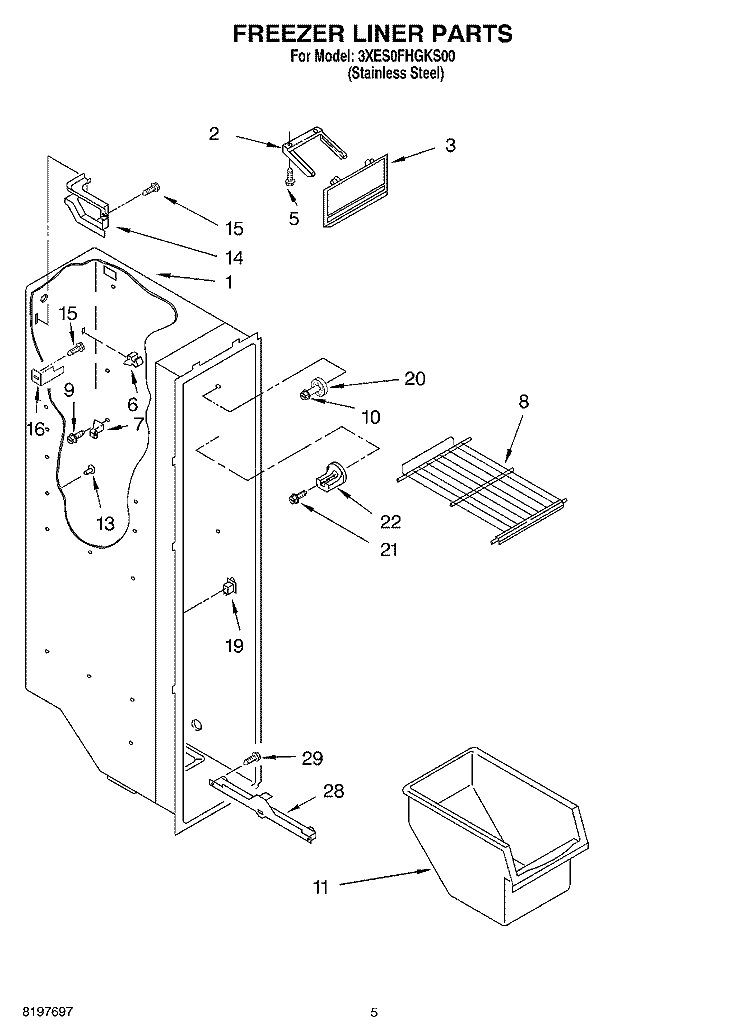 FREEZER LINER Diagram and Parts List for 3XES0FHGKS00  Whirlpool Refrigerator
