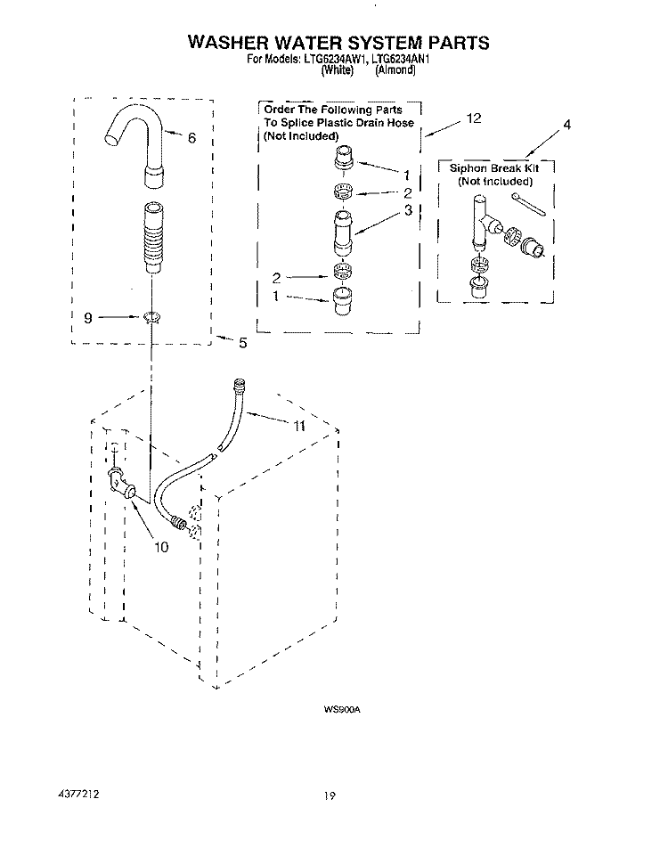 WASHER WATER SYSTEM Diagram and Parts List for LTG6234AW1  Whirlpool Washer Dryer Combo