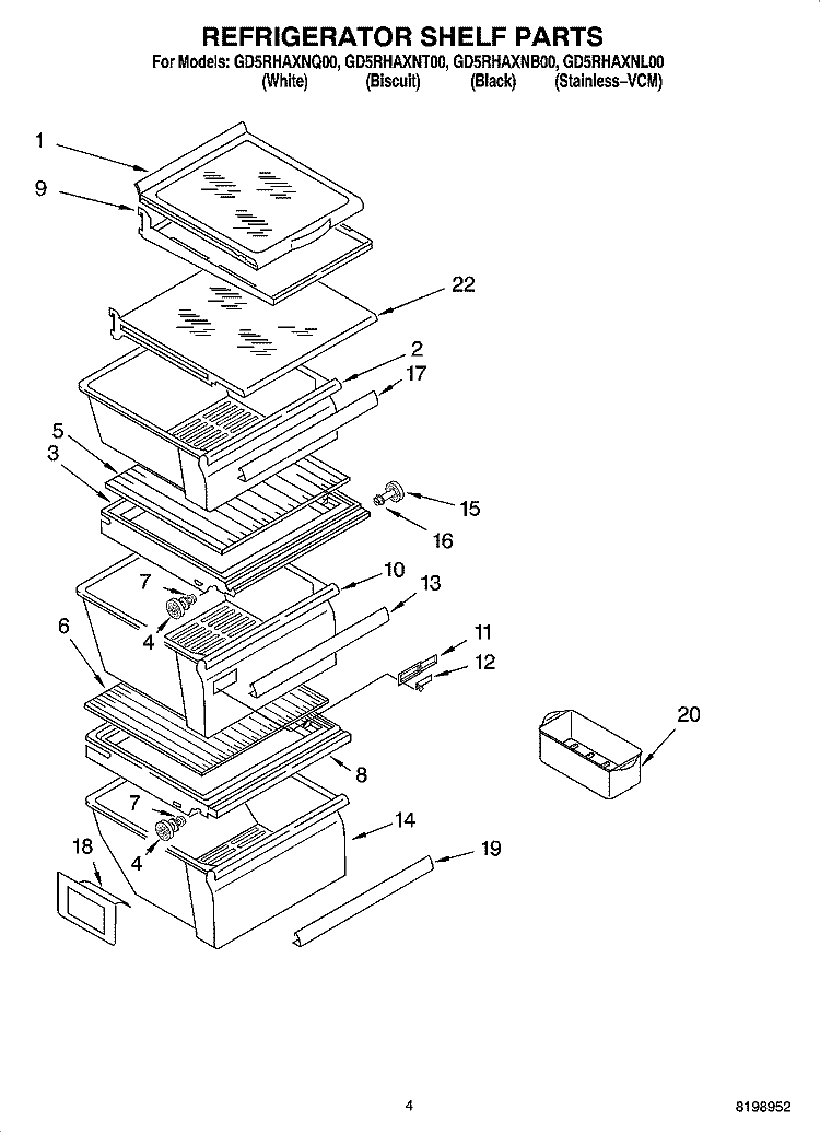 REFRIGERATOR SHELF PARTS Diagram and Parts List for GD5RHAXNQ00  Whirlpool Refrigerator