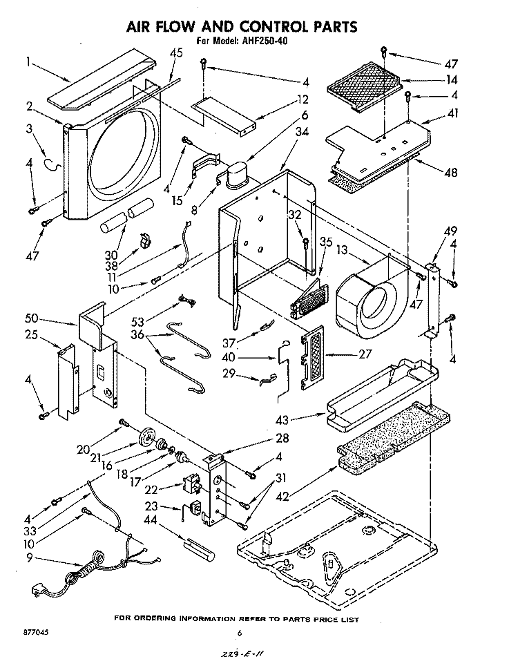 AIRFLOW AND CONTROL , LITERATURE AN Diagram and Parts List for AHF25040  Whirlpool Air Conditioner