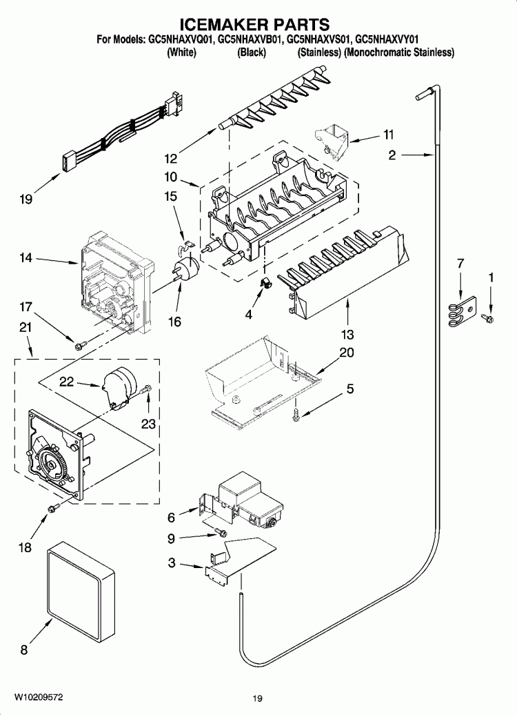 ICEMAKER PARTS, OPTIONAL PARTS (NOT INCLUDED) Diagram and Parts List for GC5NHAXVB01  Whirlpool Refrigerator