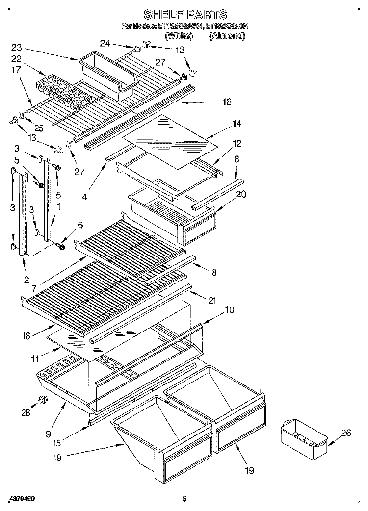 SHELF Diagram and Parts List for ET18ZKXBN01  Whirlpool Refrigerator