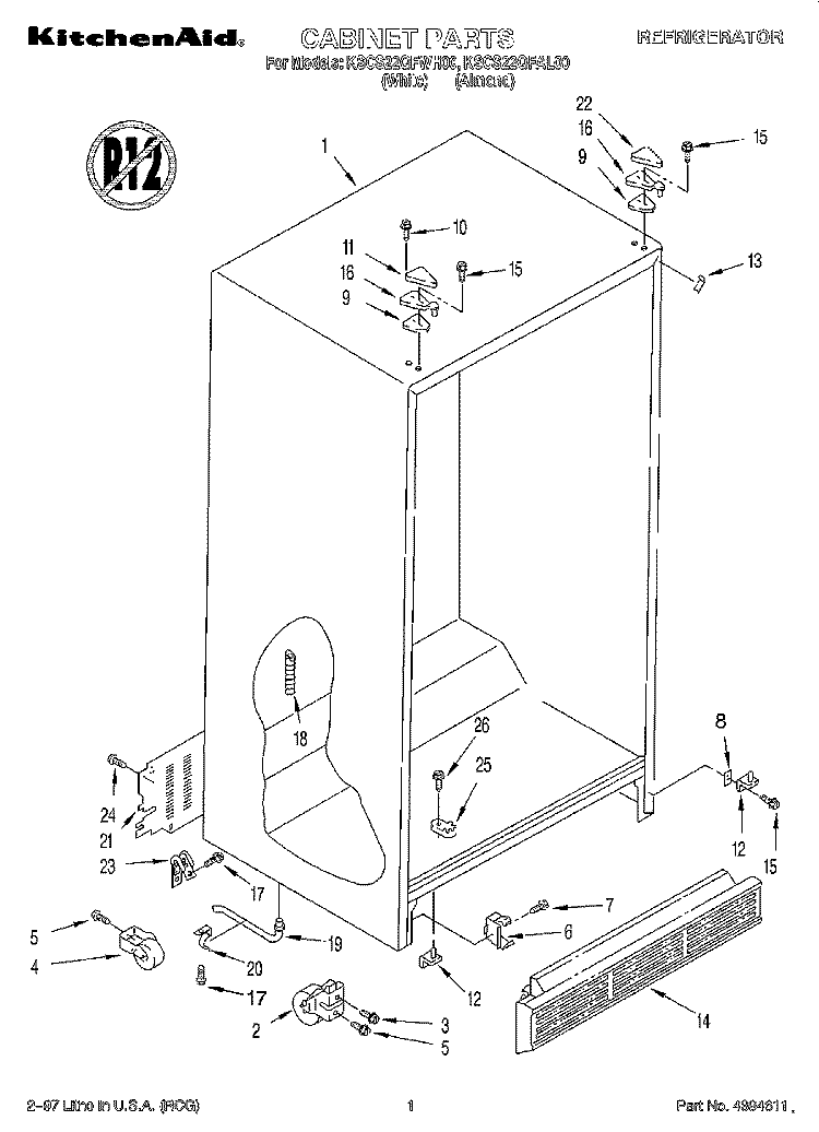 CABINET Diagram and Parts List for KSCS22QFAL00  KitchenAid Refrigerator