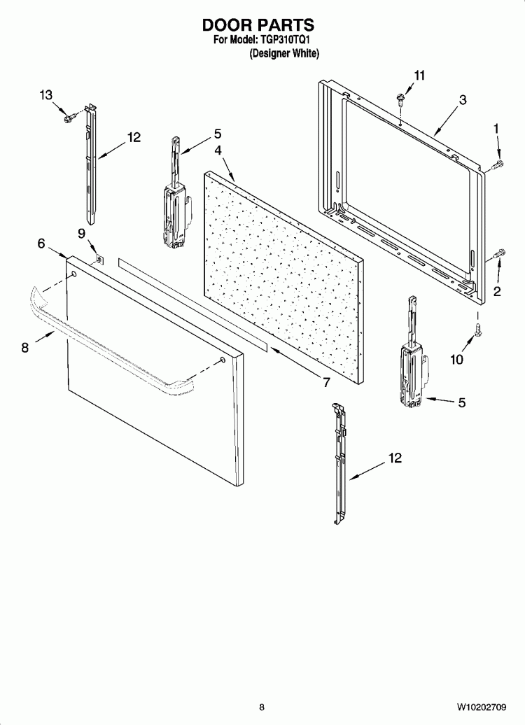 DOOR PARTS, OPTIONAL PARTS Diagram and Parts List for TGP310TQ1  Estate Range