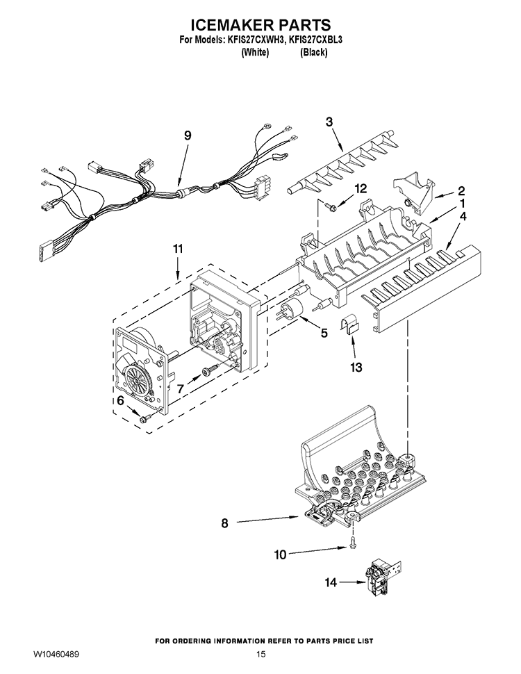 ICEMAKER PARTS Diagram and Parts List for KFIS27CXBL3  KitchenAid Refrigerator
