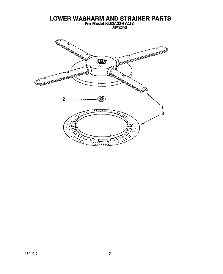 LOWER WASHARM AND STRAINER Diagram and Parts List for KUDA23HYAL0  KitchenAid Dishwasher