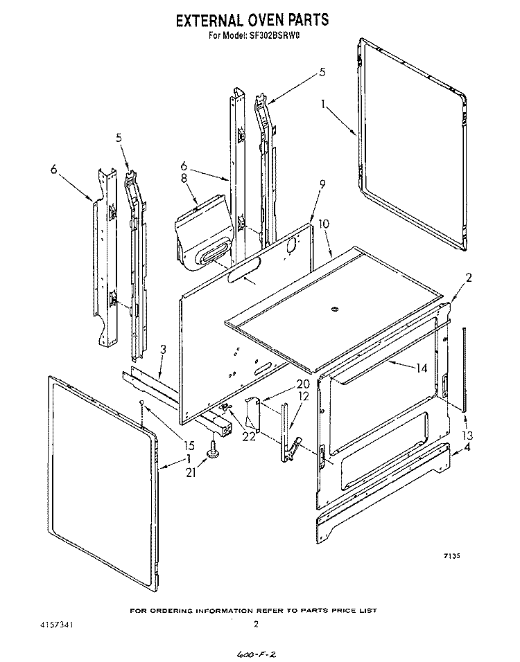 EXTERNAL OVEN Diagram and Parts List for SF302BSRW0  Whirlpool Range