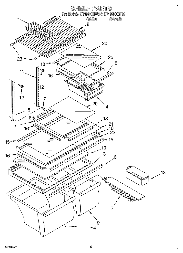 SHELF, OPTIONAL Diagram and Parts List for ET18PKXGW02  Whirlpool Refrigerator