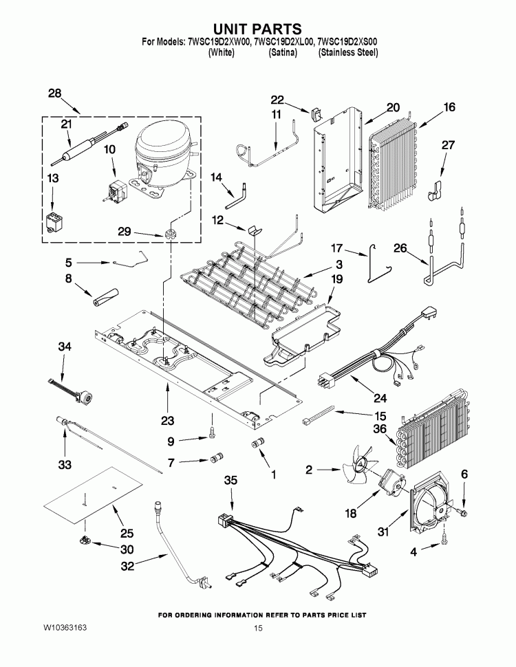 UNIT PARTS Diagram and Parts List for 7WSC19D2XS00  Whirlpool Refrigerator