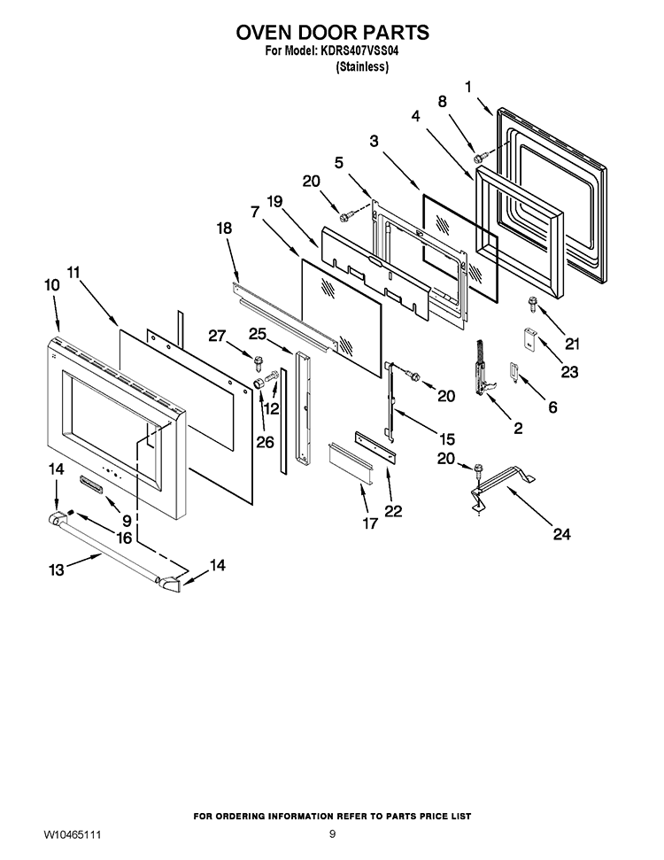 OVEN DOOR PARTS Diagram and Parts List for KDRS407VSS04  KitchenAid Range