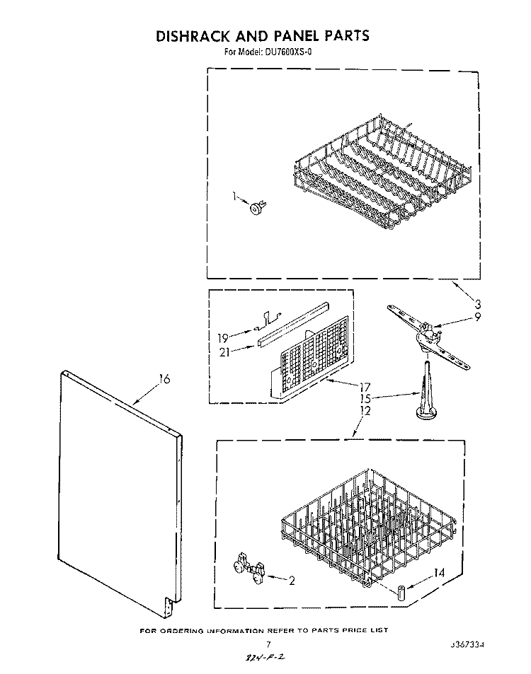 DISHRACK AND PANEL Diagram and Parts List for DU7600XS0  Whirlpool Dishwasher