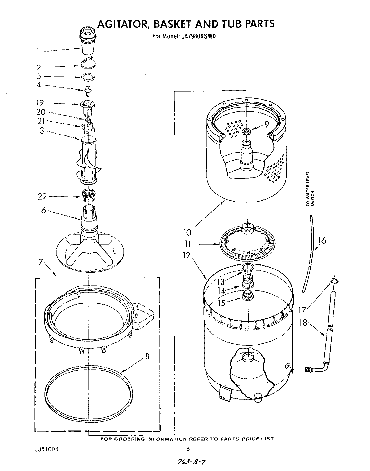 AGITATOR, BASKET AND TUB Diagram and Parts List for LA7980XSW0  Whirlpool Washer