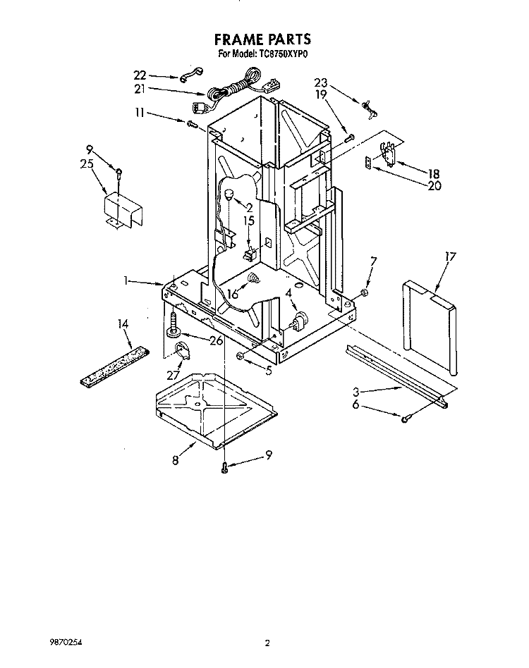 FRAME Diagram and Parts List for TC8750XYP0  Whirlpool Trash Compactor