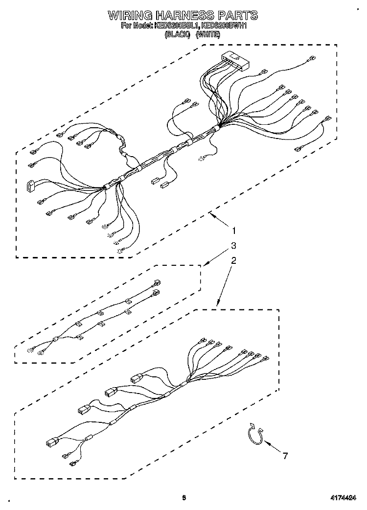 WIRING HARNESS Diagram and Parts List for KEDS200BBL1  KitchenAid Range