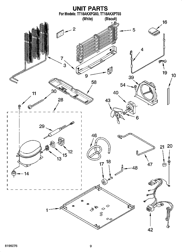 UNIT PARTS, OPTIONAL PARTS Diagram and Parts List for TT18AKXPQ03  Estate Refrigerator