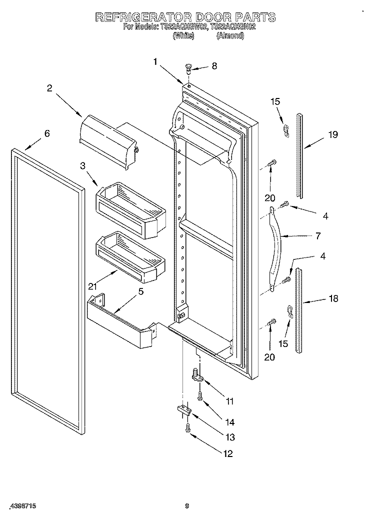 REFRIGERATOR DOOR Diagram and Parts List for TS22AQXGW02  Whirlpool Refrigerator