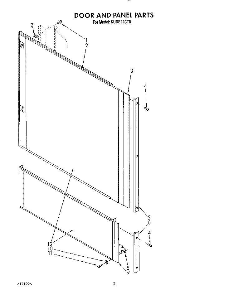 DOOR AND PANEL Diagram and Parts List for KUDS22CT0  KitchenAid Dishwasher