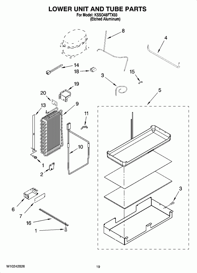 LOWER UNIT AND TUBE PARTS Diagram and Parts List for KSSO48FTX03  KitchenAid Refrigerator