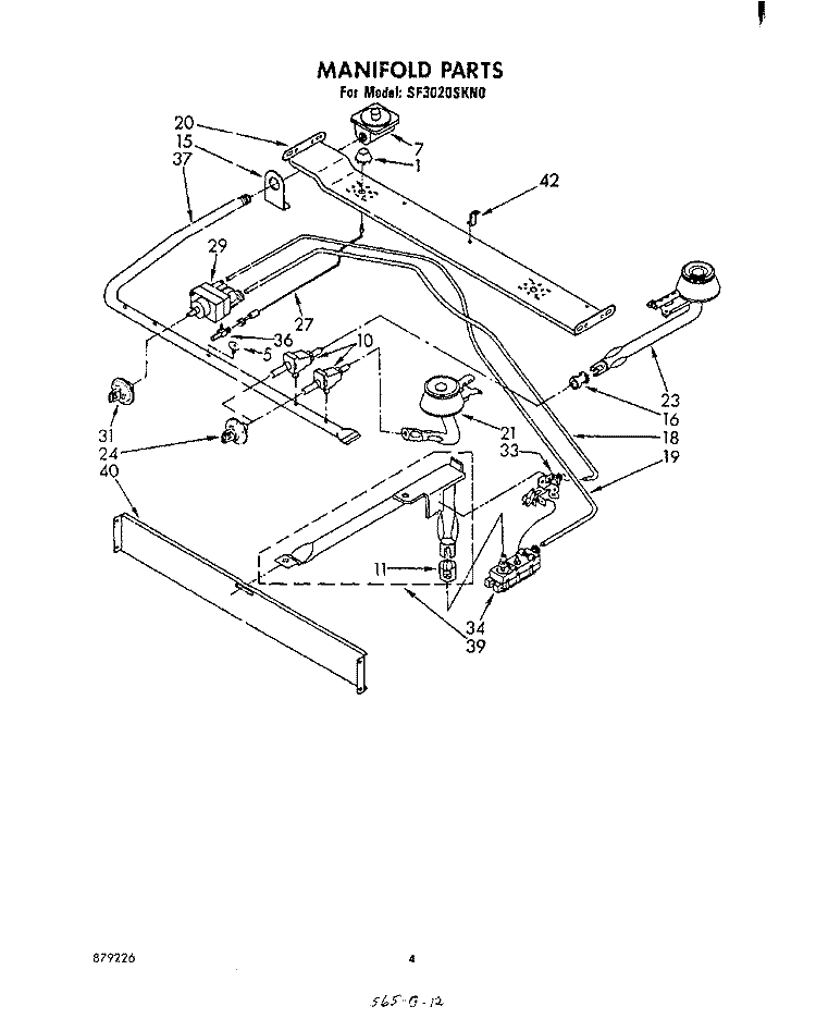 MANIFOLD Diagram and Parts List for SF3020SKN0  Whirlpool Range
